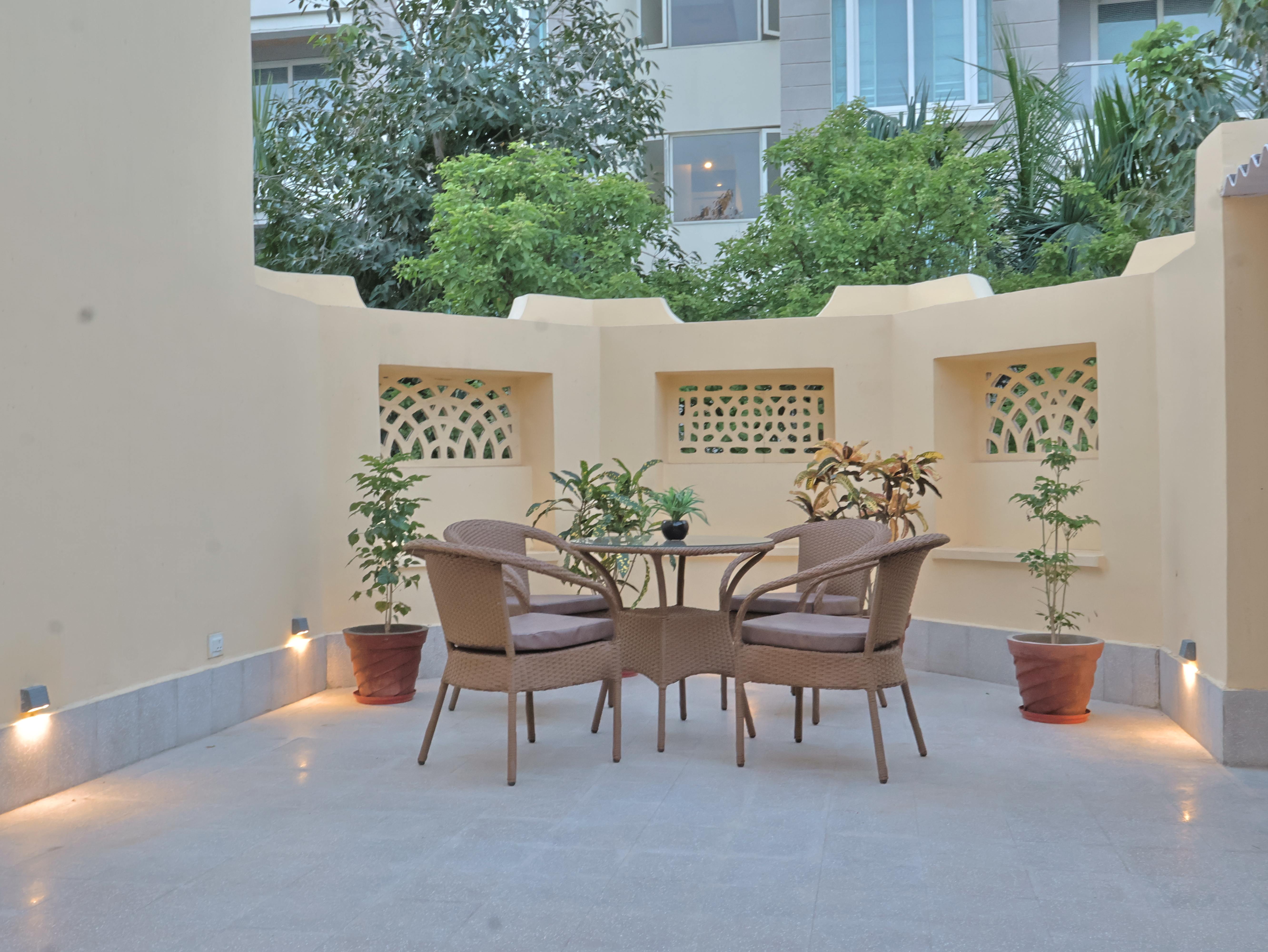 Private patio with seating